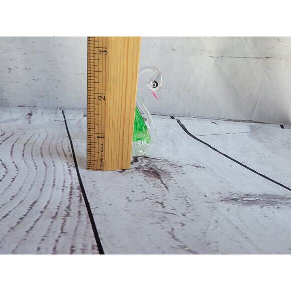 Vintage Miniature Spun Glass/Blown Glass Swan 2.5 Inch Tall Clear/Green - Picture 7 of 7